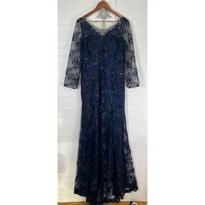 Hebeos Womens Mermaid Party Gown Size see measurements Navy Blue Sequin Lace